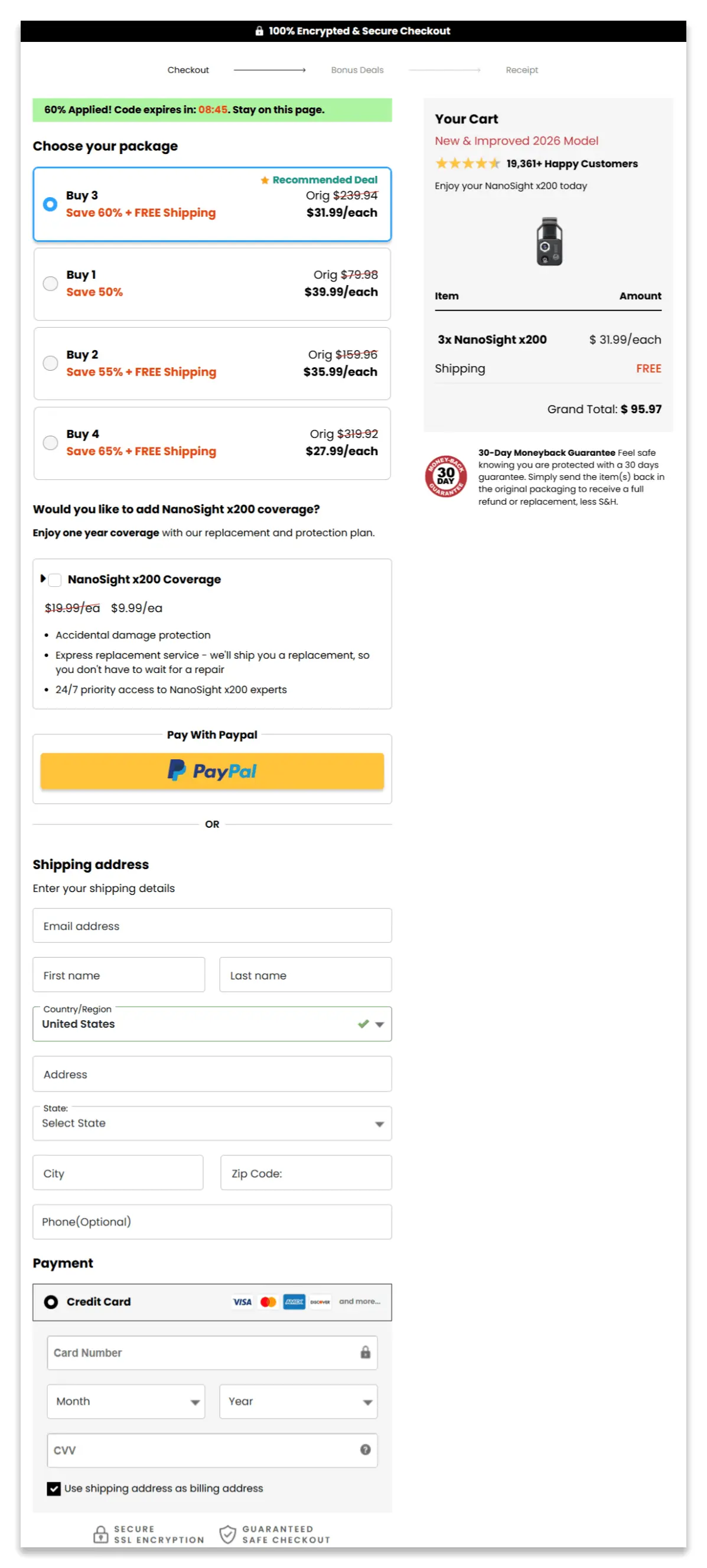 NanoSight  Secure Checkout Page